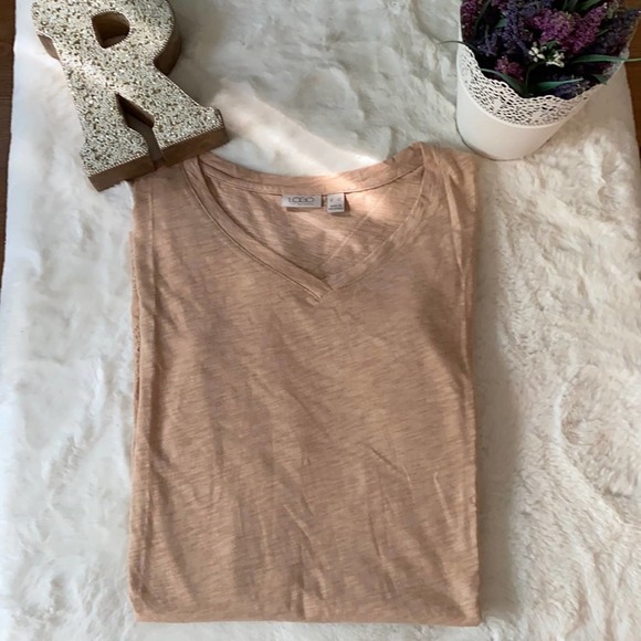 LOGO by Lori Goldstein Tan V-Neck Tunic Tee Shirt